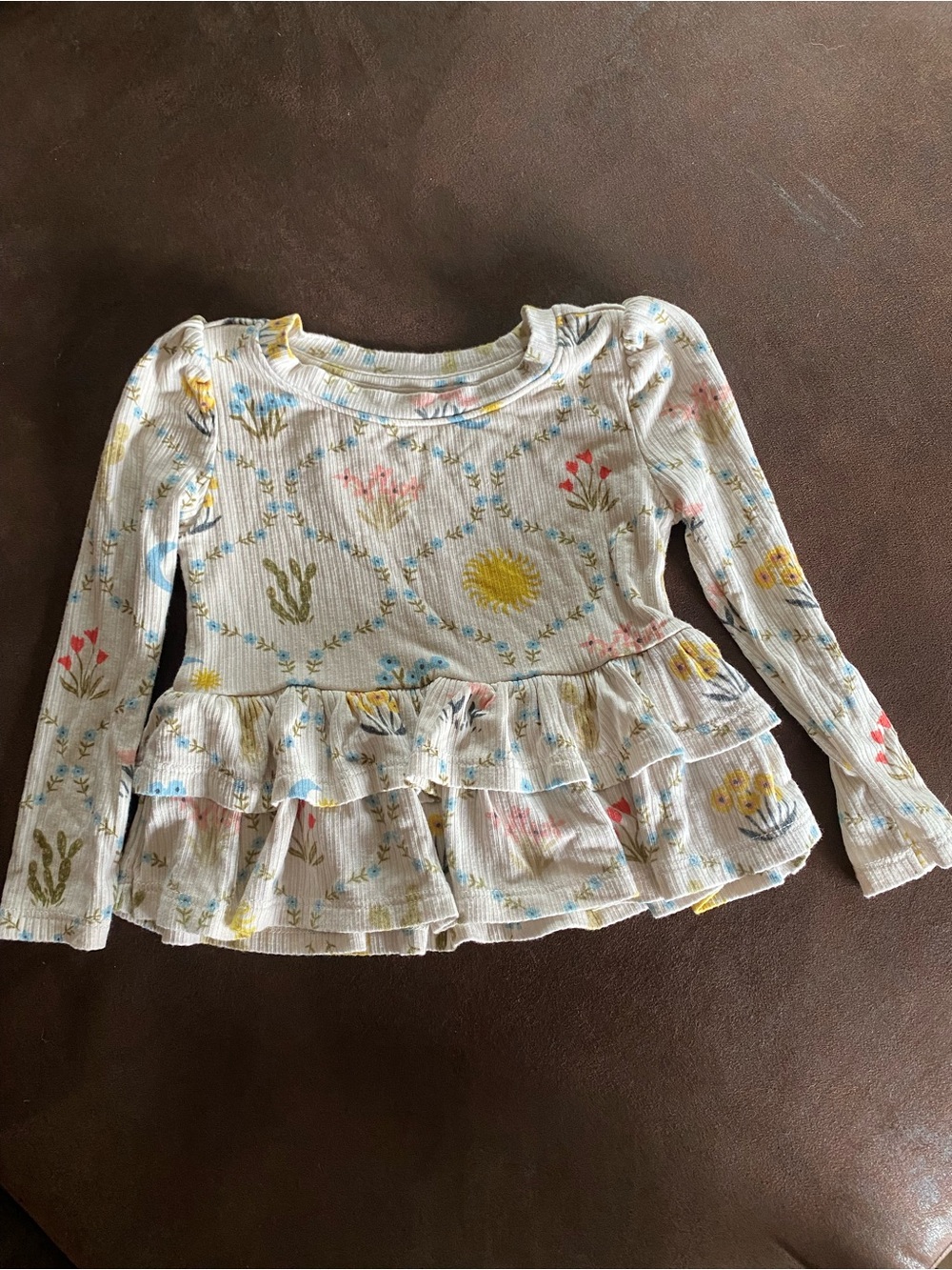 Little Sleepies Cream Ruffled Floral Long-Sleeve Top